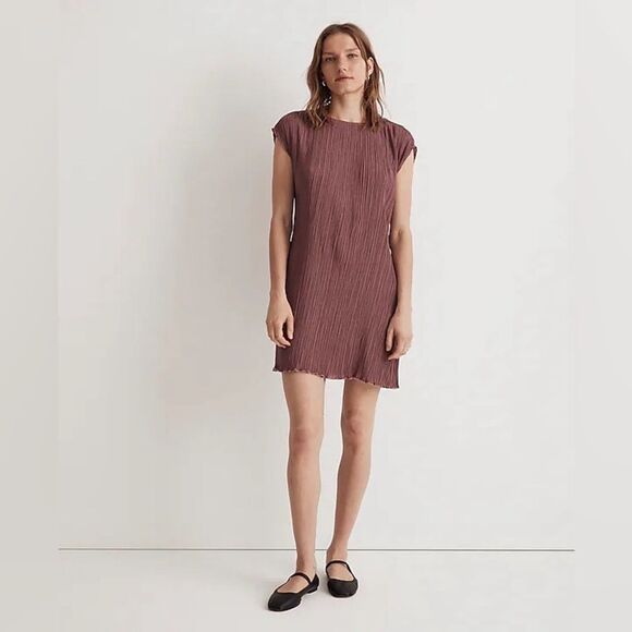 Madewell Dresses & Skirts - NWT Madewell Plisse Mini Tee Dress in Pink Pressed Grape